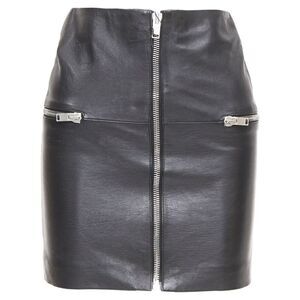 Saint Laurent 2014 Black Leather Exposed Zip Skirt